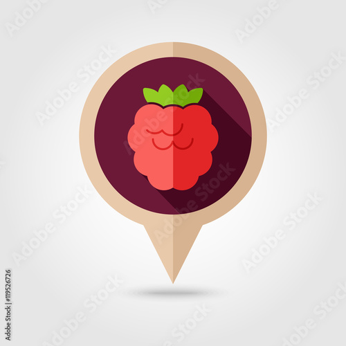 Raspberry flat pin map icon. Berry fruit