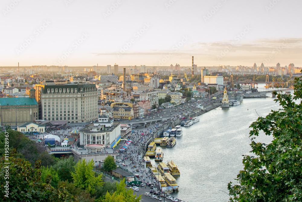 Kiev. View of the Dnieper River and area Podol.
