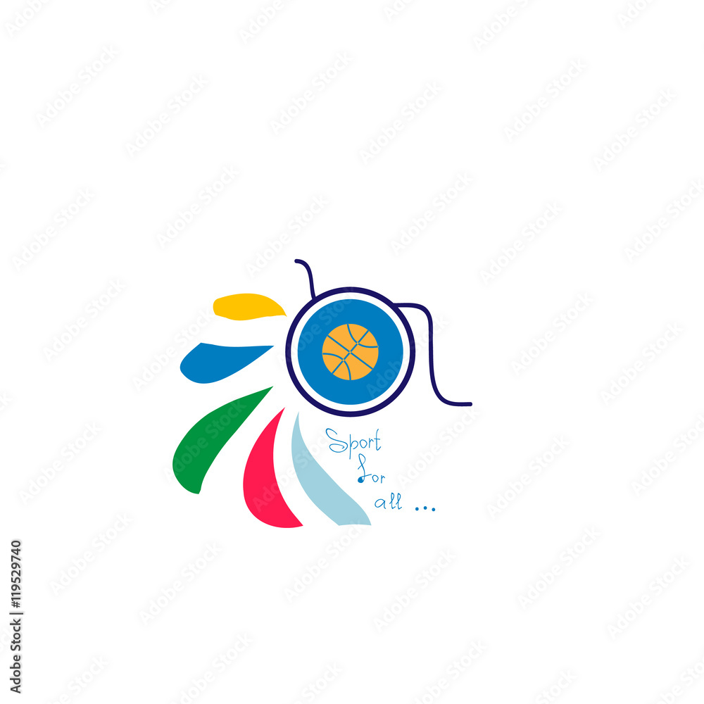 Fototapeta premium Logo sport for all. A wheelchair with a flower. Vector illustration