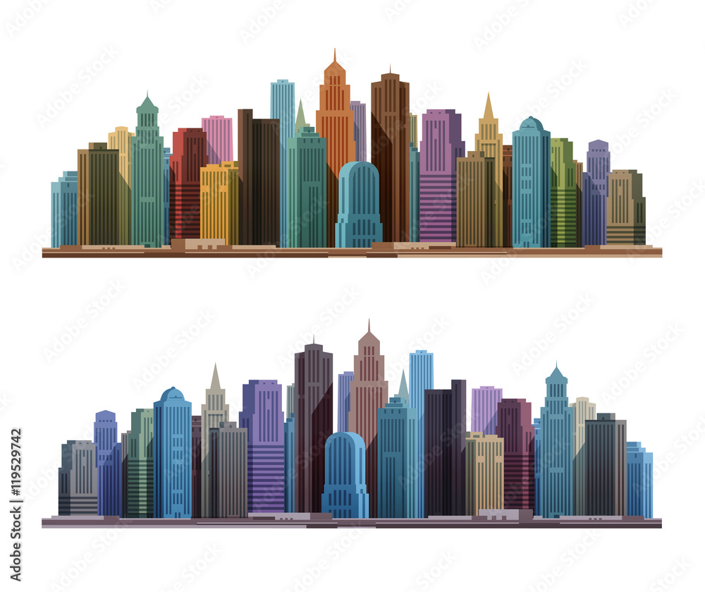 Fototapeta premium City skyline with skyscrapers. Construction, building icons