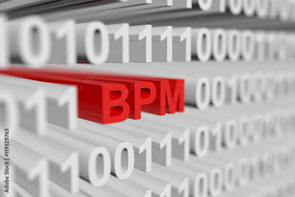 BPM as a binary code with blurred background 3D illustration