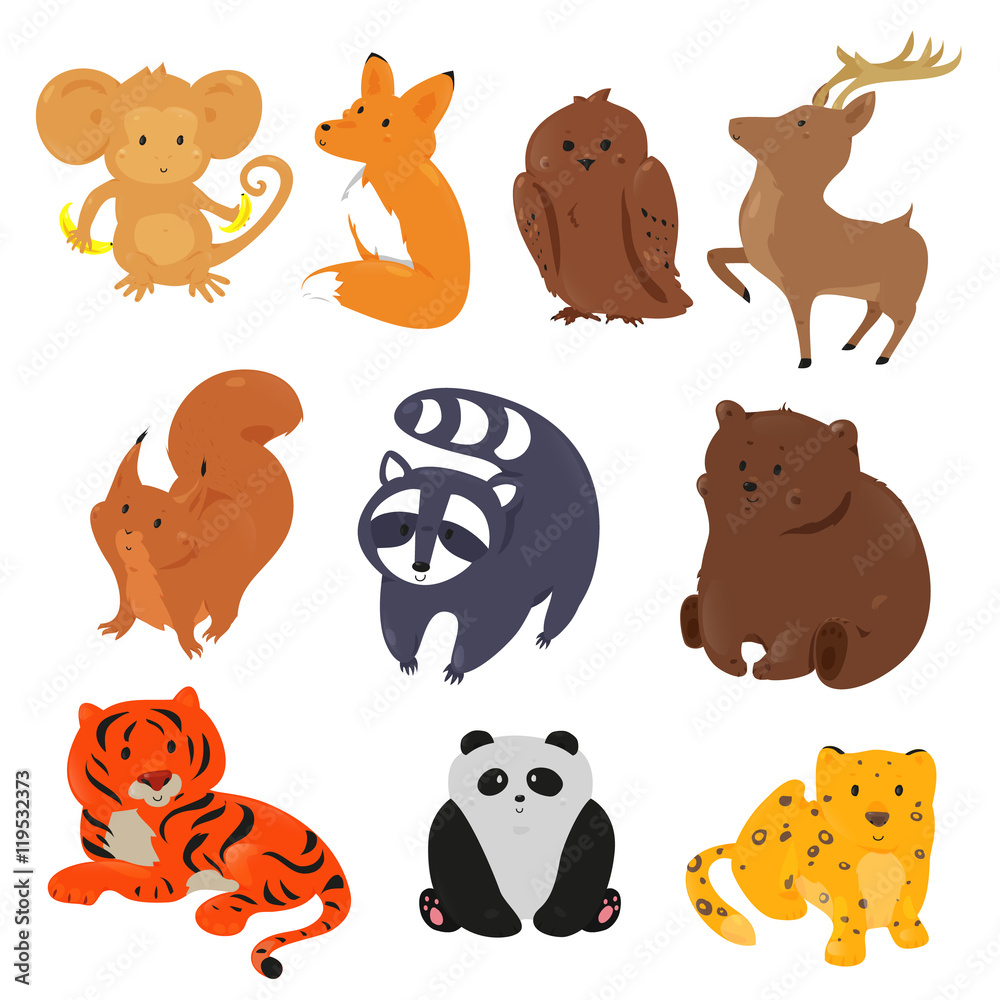 Fototapeta premium Set of cute cartoon animals
