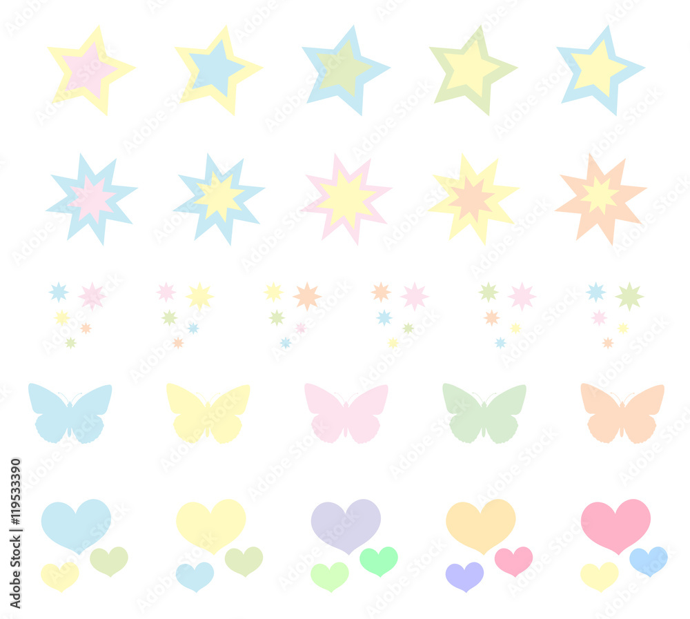 Set of cute pastel stickers, brushes. Heart star. Vector illustration