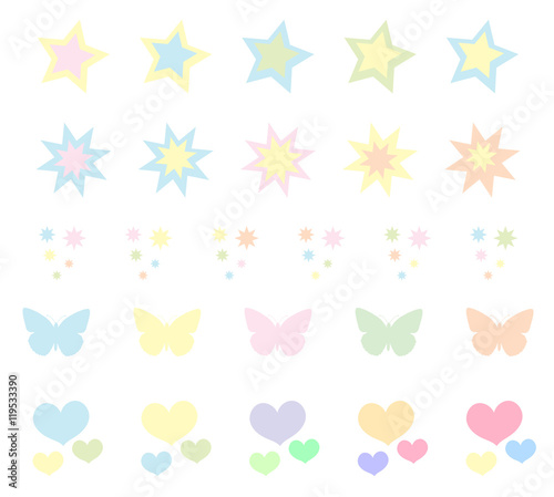 Set of cute pastel stickers, brushes. Heart star. Vector illustration
