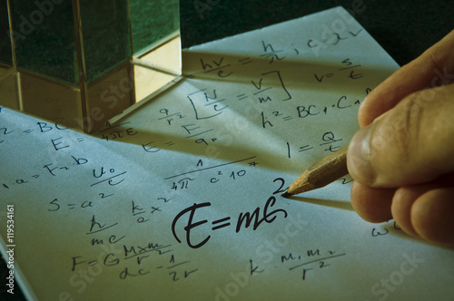 Photo Albert Einstein well known physical formula, E=mc2