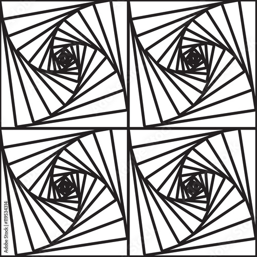 Black and white geometric abstract seamless pattern. Optical lines vector. Square vortex. photo