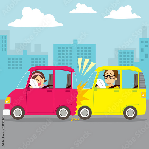 Car having rear collision accident with automobile at city