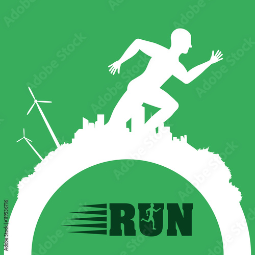 runner athlete man male city building urban running training fitness healthy lifestyle sport marathon icon. Colorful and flat design. Vector illustration