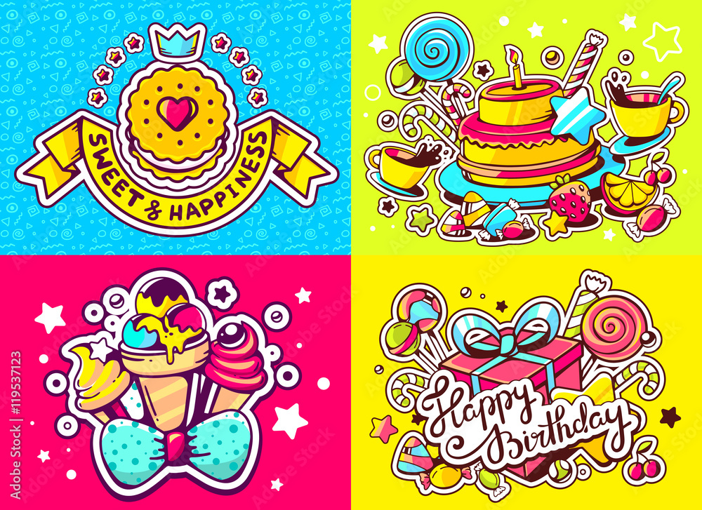 Vector creative colorful set of birthday illustration with gift