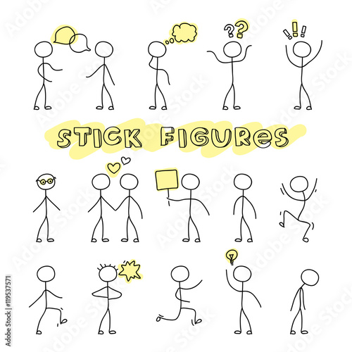 Hand drawn stick figures on white background. Stylish modern flat vector illustration and design element.