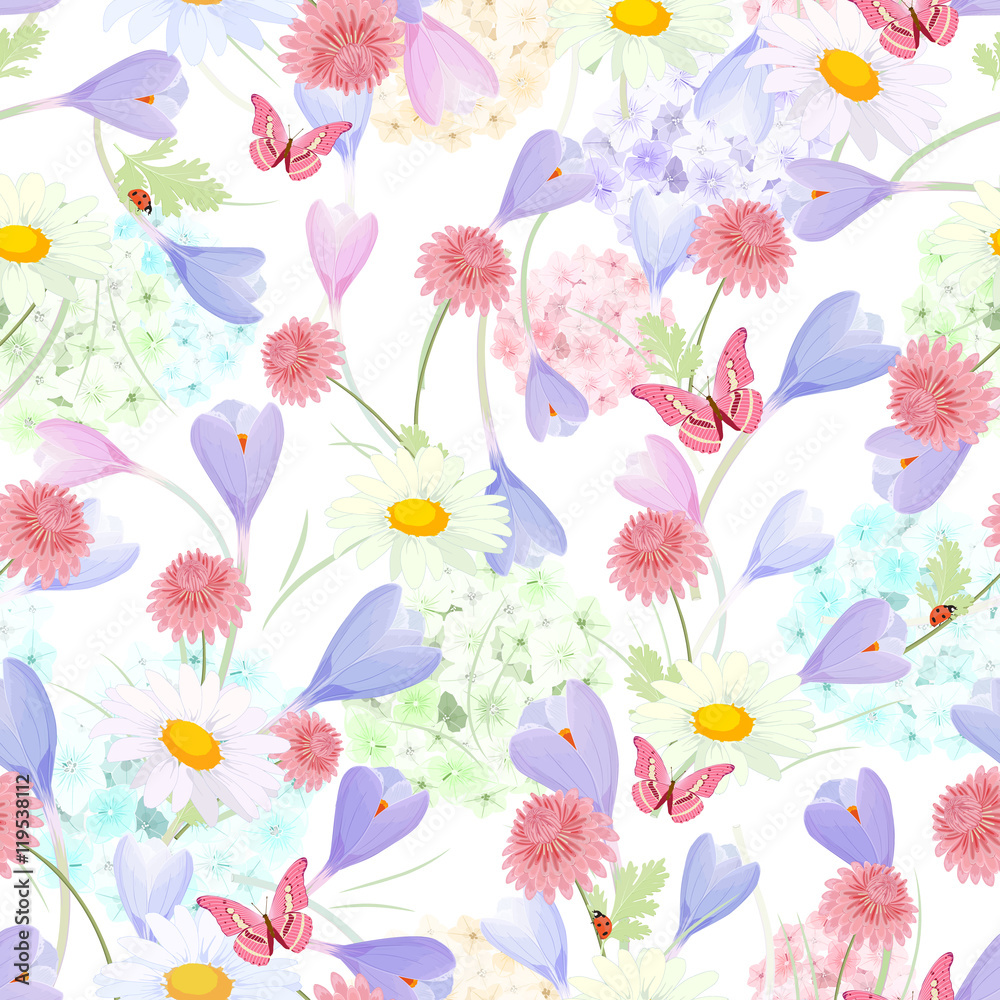 delicate floral design on the white background. seamless texture