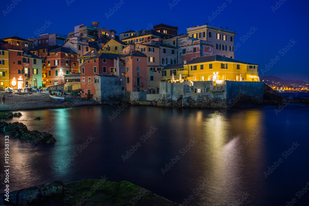 Genoa Boccadasse , district of Genoa at night ,Italy