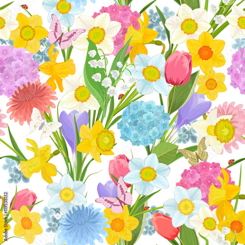 spring floral design on the white background. colorful seamless