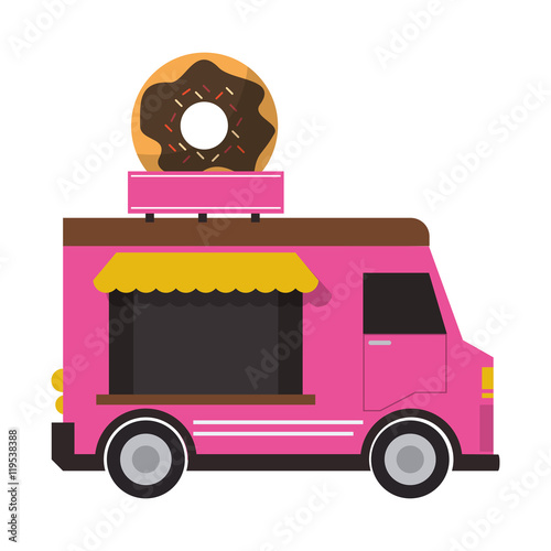 donut truck delivery fast food urban business icon. Flat and isolated design. Vector illustration