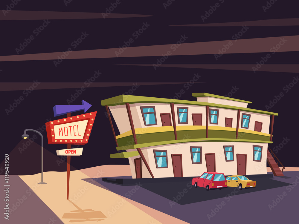 Motel in the desert. Old signboard. Vector cartoon illustration Stock ...