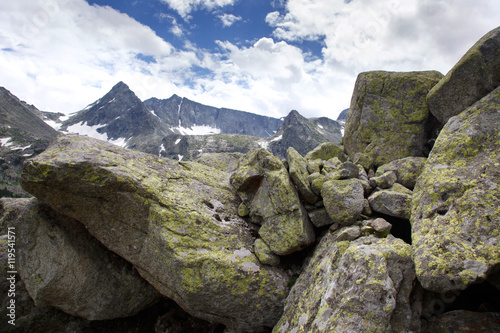 Mountainous Landscape with scree in the foreground, Altai, Siberia.