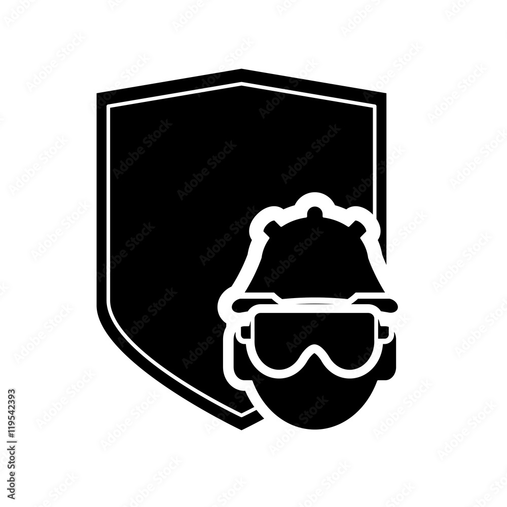 flat design shield and construction worker icon vector illustration flat design shield and construction worker icon vector illustration