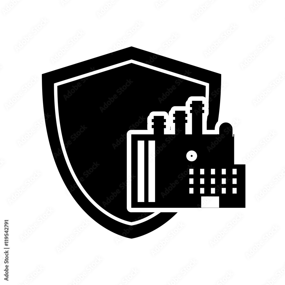flat design factory and shield icon vector illustration flat design factory and shield icon vector illustration