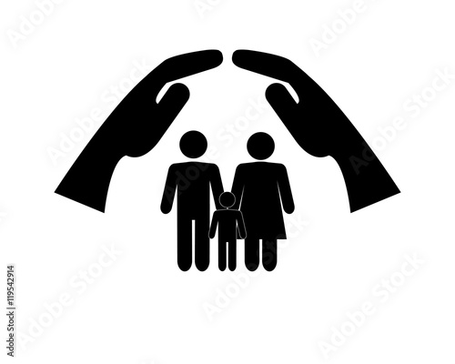 flat design sheltering hands and family pictogram icon vector illustration