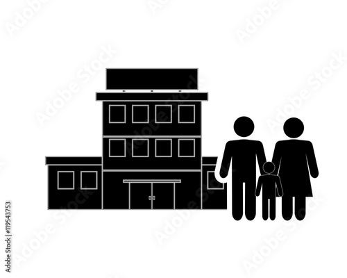 flat design hospital and family pictogram icon vector illustration