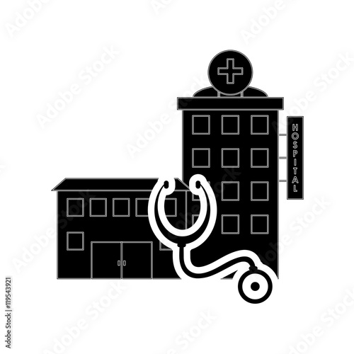 flat design hospital and stethoscope icon vector illustration