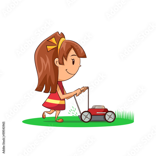 Girl lawn mower