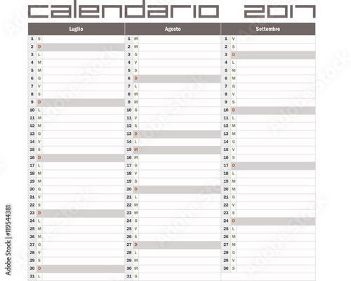 Year 2017 calendar Italy - Luglio Agosto Settembre