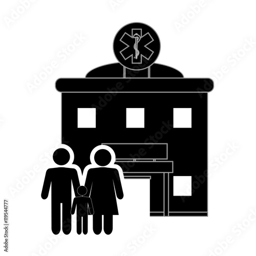 flat design hospital and family pictogram icon vector illustration