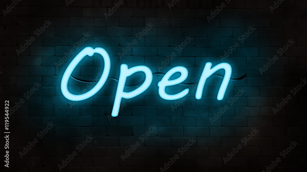 Obraz premium neon sign(open) on brick wall