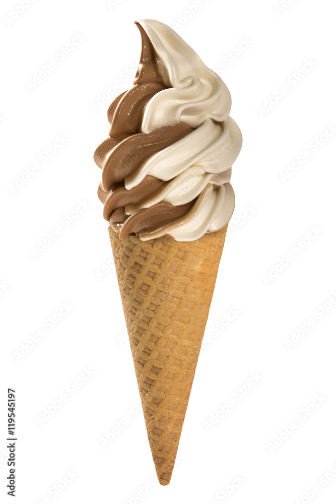 Vanilla and Chocolate soft ice cream waffled cone. Vanilla and Chocolate soft ice cream waffled cone.