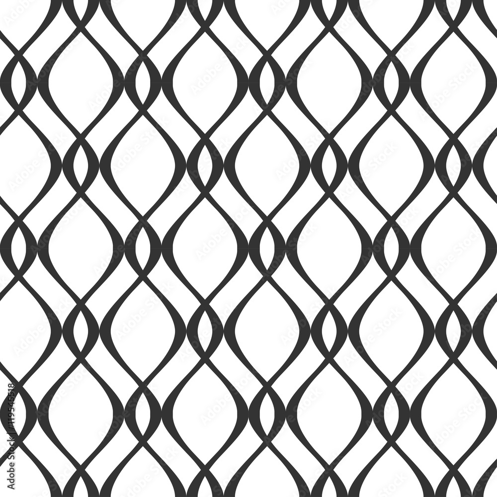 Naklejka premium Vector seamless texture. Modern abstract background. Repeated monochrome pattern with curved lines.