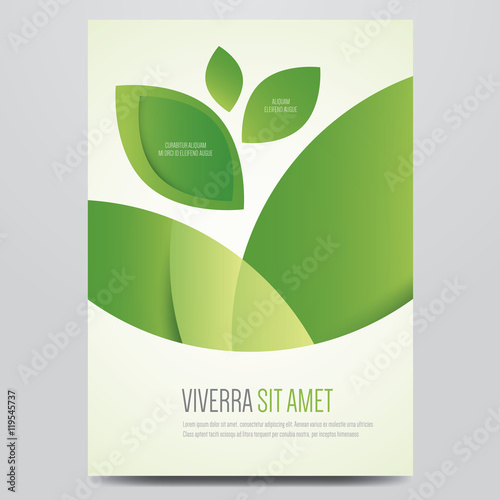 Vector eco flyer, poster, brochure, magazine cover template. Modern green leaf, environment design.
