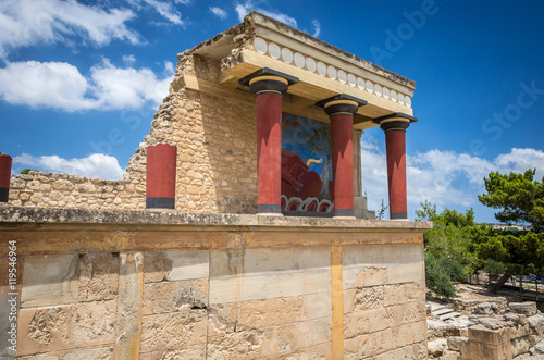 Knossos palace, Crete island, Greece. Detail of ancient ruins of famous Minoan palace of Knossos.