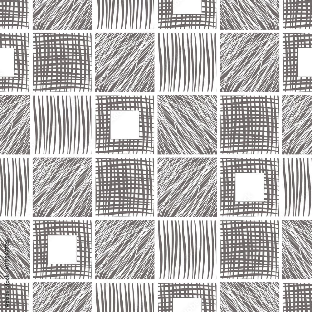 Seamless vector  geometrical pattern. Endless background with different hand drawn gray squares.