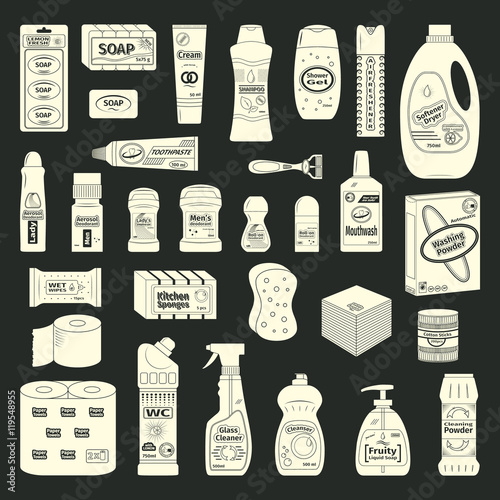 Cleanser and washing icons set