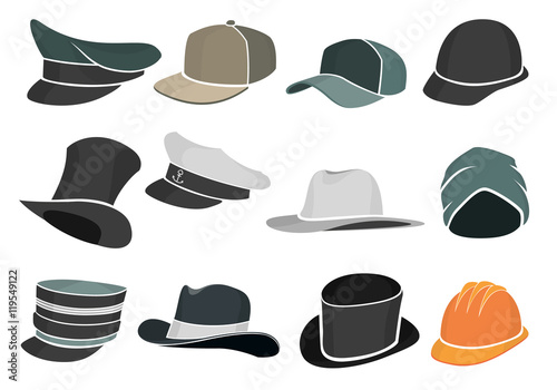 set colored flat hats military and civilian