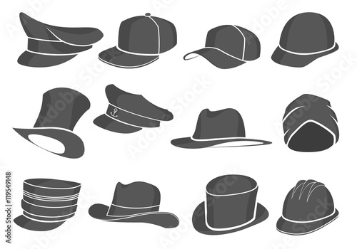 set gray flat hats military and civilian