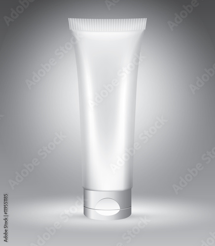 Cream tube on grey vector illustration template for advertising