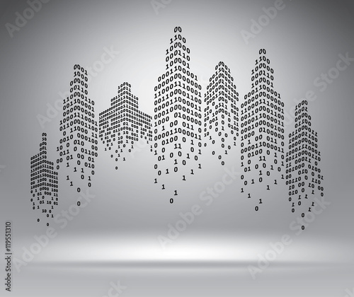 Binary city on grey vector illustration template for advertising