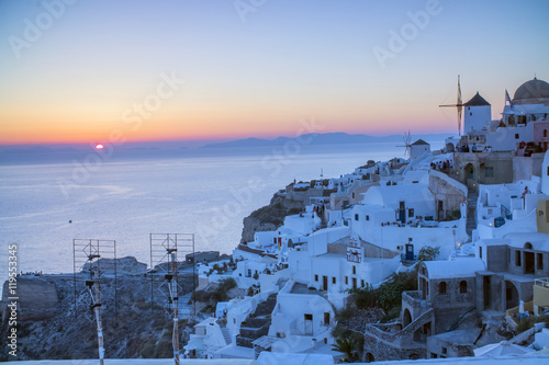 the beautiful sunset in Santorini Greece, sea, sunset, white Greek houses in the evening