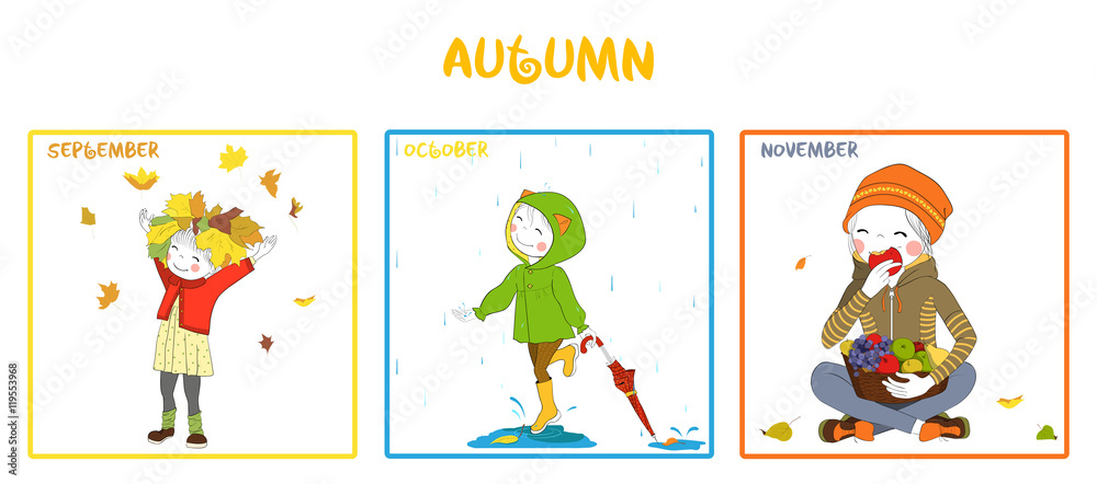 Fall season girl vector set Fall season girl vector set