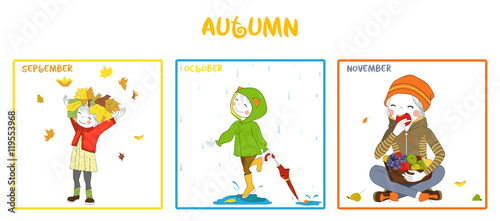 Fall season girl vector set