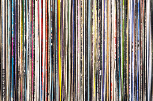 Stack of old vinyl records. photo