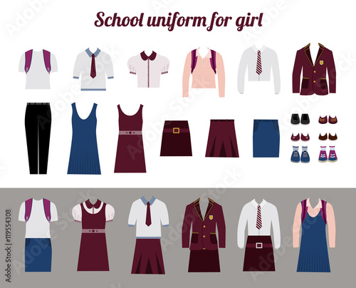 School uniform for girls flat vector illustration
