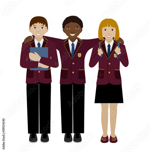 Group of school child in uniform flat vector