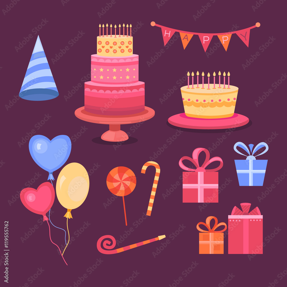 Set of objects Happy Birthday Set of objects Happy Birthday