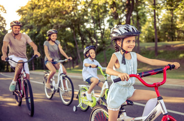 Family on bikes