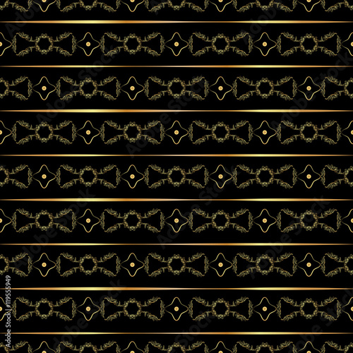 Seamless pattern with luxury damask ornament on the black background.Vector illustration