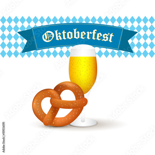 Bavarian beer mug with pretzel isolated on white background