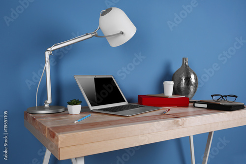 Working place on blue wall ...